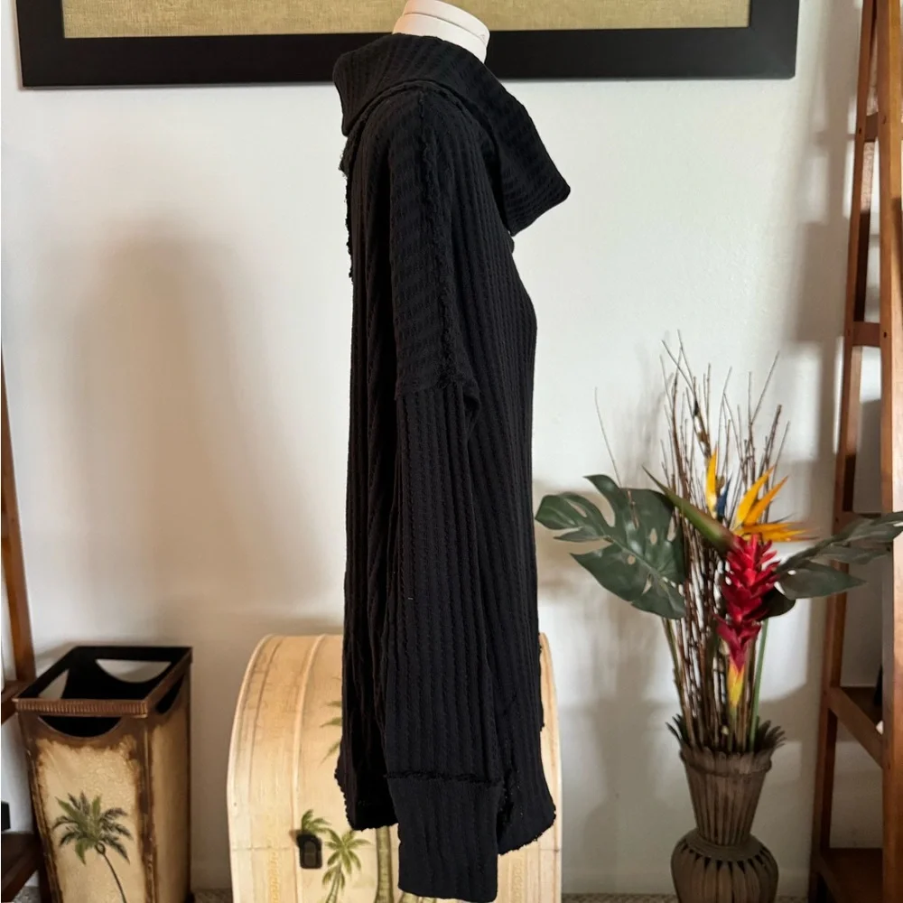 Free People Women's NWT Black Thermal Long Sleeve Cowl Neck Oversized S $88